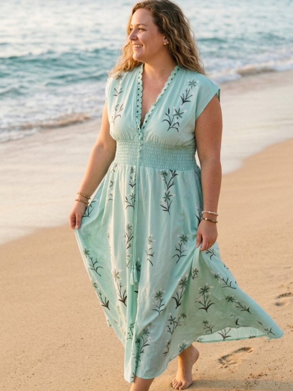 Hekka Mint Green Floral Maxi Dress 3XL (Fits 2X) Boho Cottagecore Summer NEW